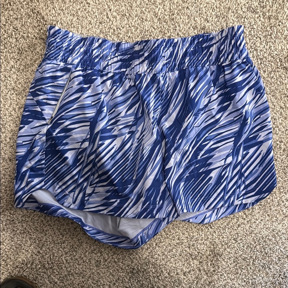 REI Blue and White Athletic Shorts with Abstract Zebra Design